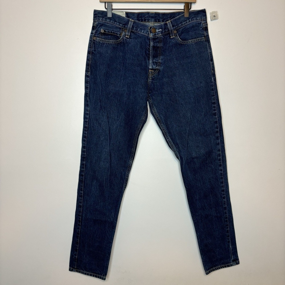 Hollister Jeans Mens 33x32 Blue Dark Wash Cotton Classic Taper Fit Denim
